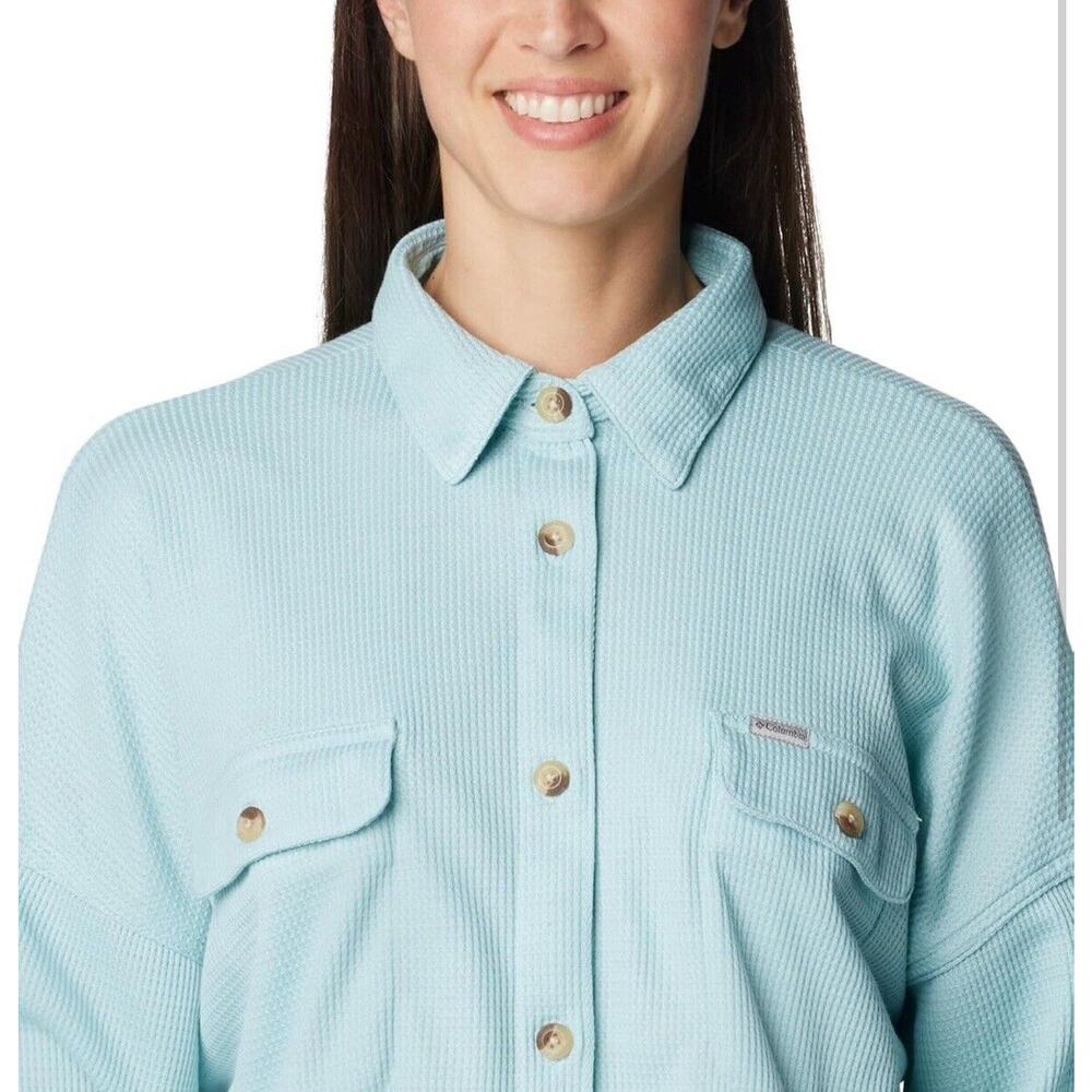 NWT Columbia Holly Hideaway Waffle Shirt Jacket $100 NEW Size 1X Aqua Haze Blue - Picture 5 of 6